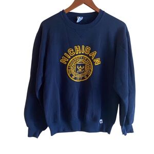 Y2K Russell Athletic University of Michigan Sweatshirt Men Small Blue Preppy